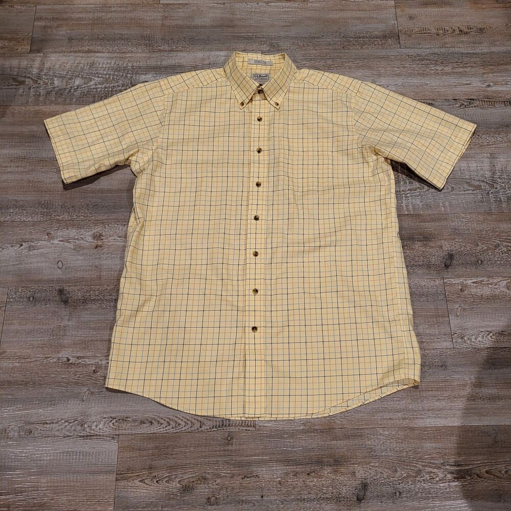 LL Bean Traditional Fit Plaid Button Up Short Sleeve Shirt Mens Size Large Tall